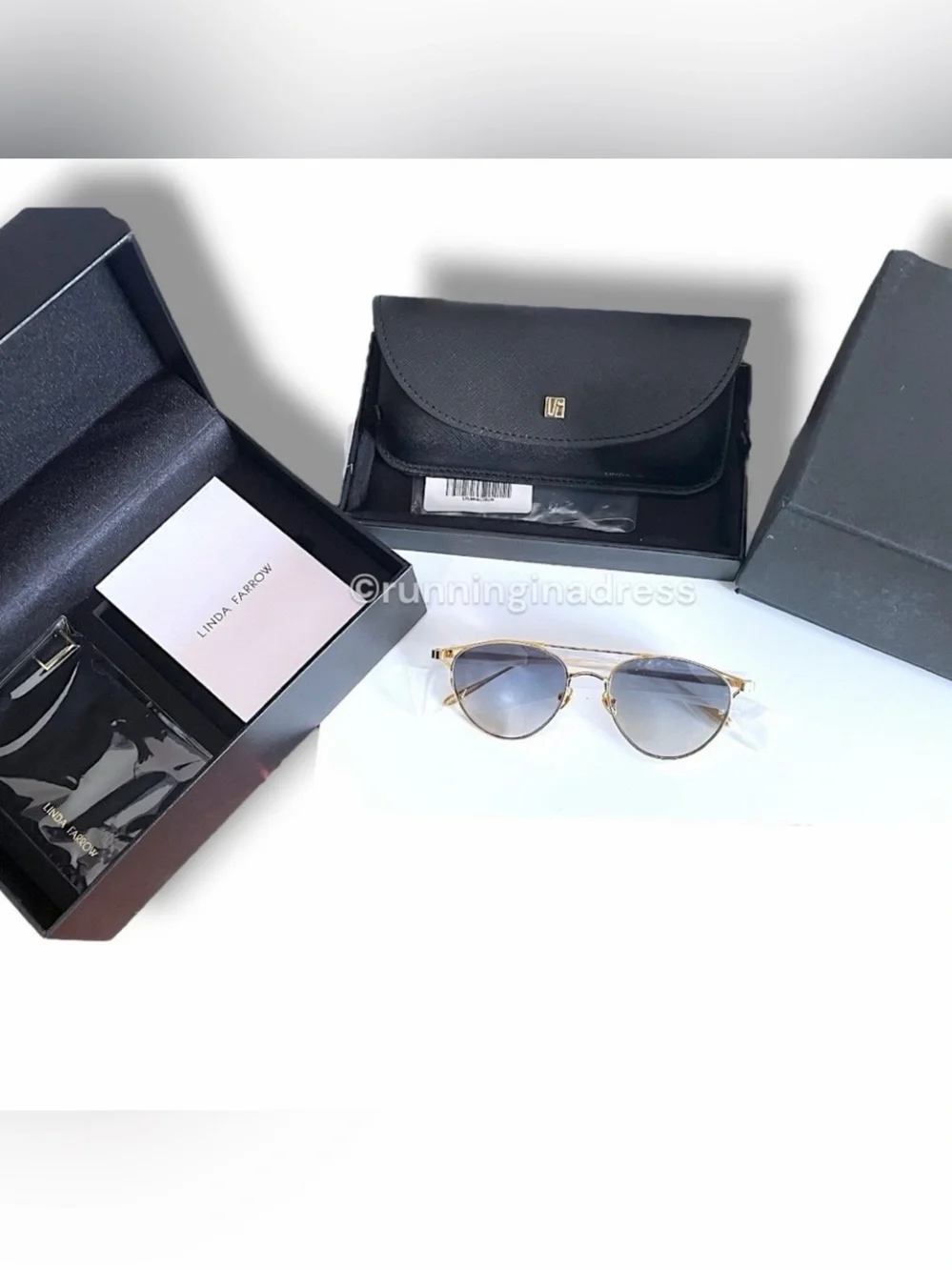 Linda Farrow Omar Gold Aviator Sunglasses LFL804 C7 Titanium NWT Full Set
